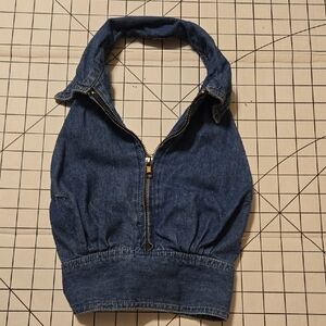 Denim Halter Top with Zipper Size Small: B